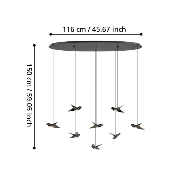 Pendant lamp Paratebueno 8 Birds LED 34W 3K BLK
