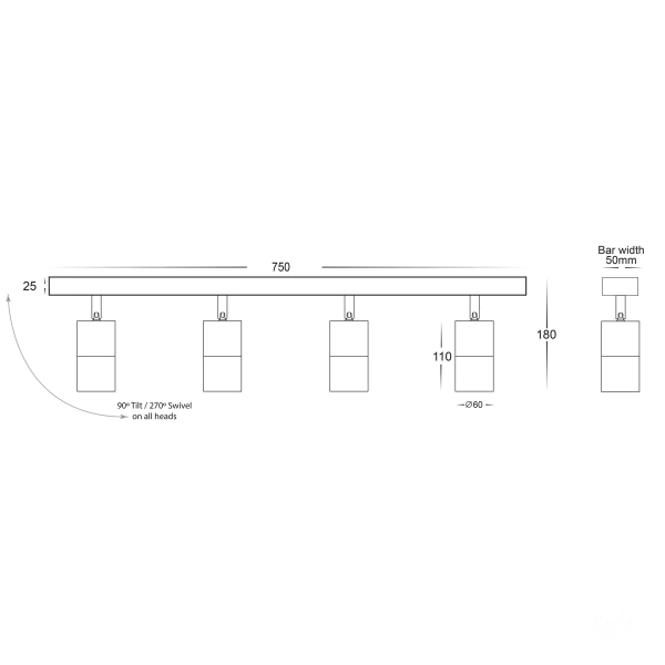 Wall light Tivah Bar 4 Light 3CCT WHT