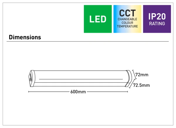 Batten Light Corvis LED 15W CCT L60 WHT Batten Light Corvis LED 15W CCT L60 WHT