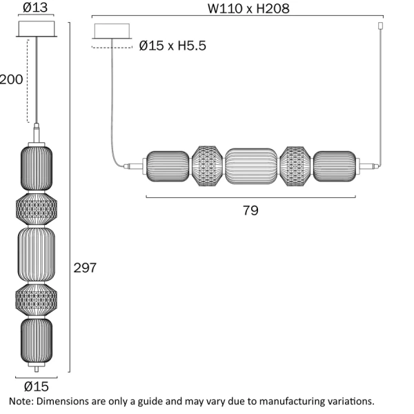 Pendant lamp Torso 5 L79 LED 26W 3K BK