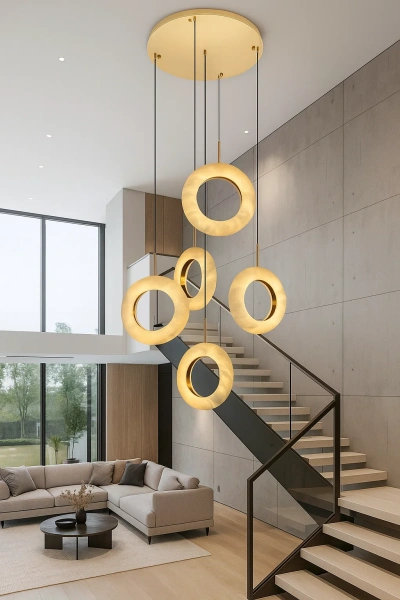 Pendant lamp Carinena P5 Alabaster Spanish Marble LED 60W CCT Dim BRS