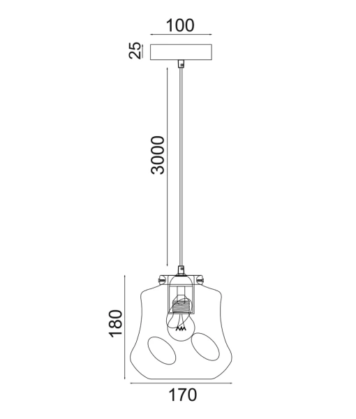Pendant lamp FOSSETTE Dimpled Smoked Angled Bell Glass
