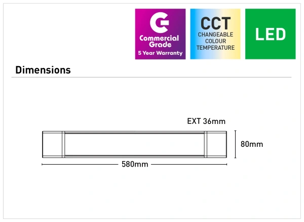 Batten Light Polar 20W LED CCT L58 WHT Batten Light Polar 20W LED CCT L58 WHT