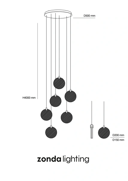 Pendant lamp Villastar 6 Alabaster Spanish Marble LED CCT Dim BLK