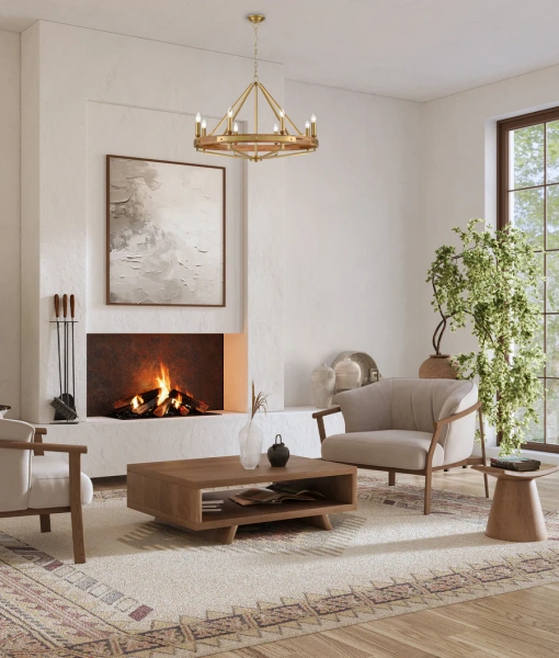 Pendant lamp FUNALE Candelabra L8 Oak Wood and Brass Pendant lamp FUNALE Candelabra L8 Oak Wood and Brass
