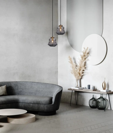 Pendant lamp FOSSETTE Dimpled Smoked Angled Bell Glass