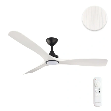 Ceiling fan Spitfire DC D52 Black Base White Washed Blades 18w LED Light