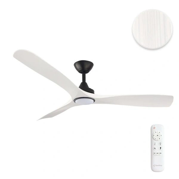 Ceiling fan Spitfire DC D52 Black Base White Washed Blades 18w LED Light