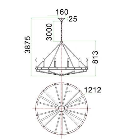Pendant lamp FUNALE Candelabra L12 Oak Wood and Brass