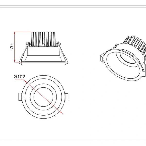 Recessed Downlight COB LED 10W 3K BLK