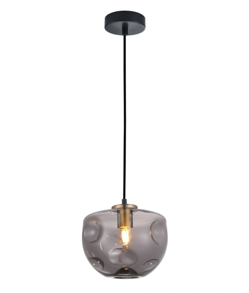 Pendant lamp FOSSETTE Dimpled Smokey Flat top dome Glass