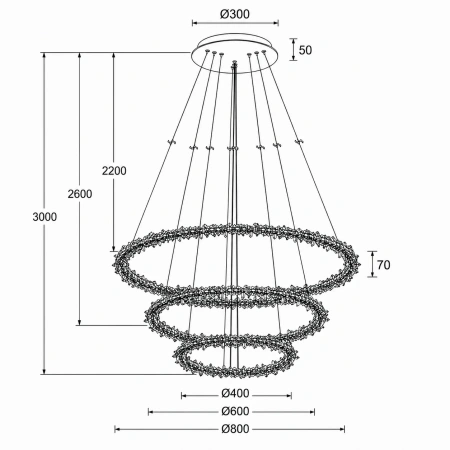 Pendant lamp Glacier  3 Ring K9 Crystal LED 160W 3K Dim GL