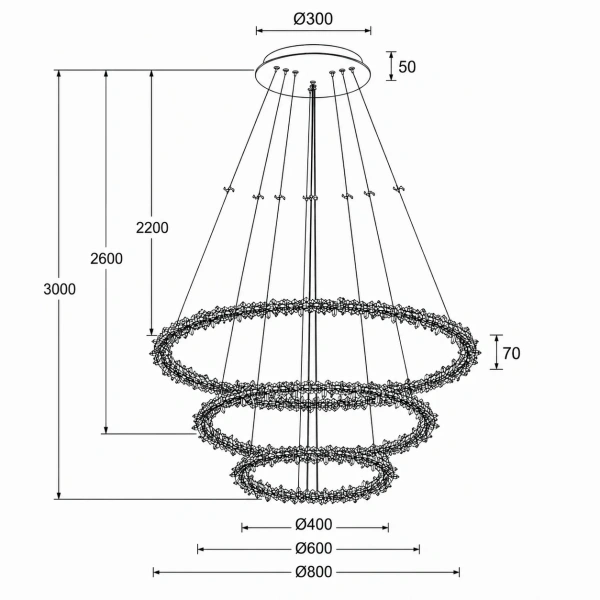Pendant lamp Glacier  3 Ring K9 Crystal LED 160W 3K Dim GL