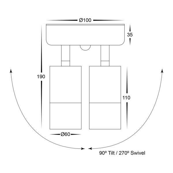 Wall light Tivah Aluminium WTH 3CCT Double Adjustable HV1335T-PIR IP65