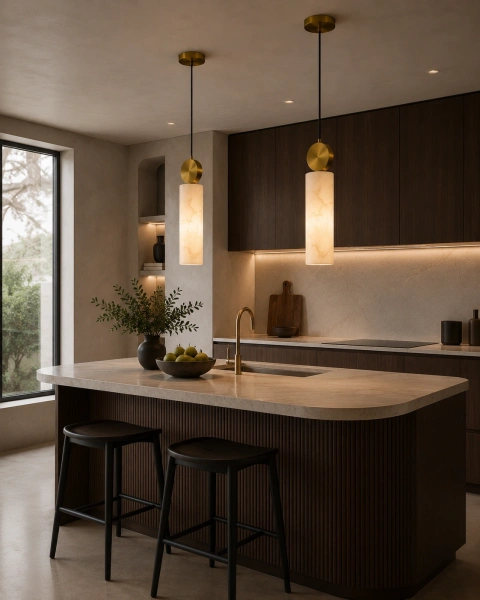 Pendant lamp Etruscan 2 Alabaster Spanish Marble L45 BRS