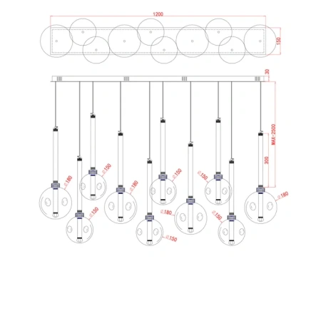 Pendant light Meteor 10 Bar LED 45W BLK