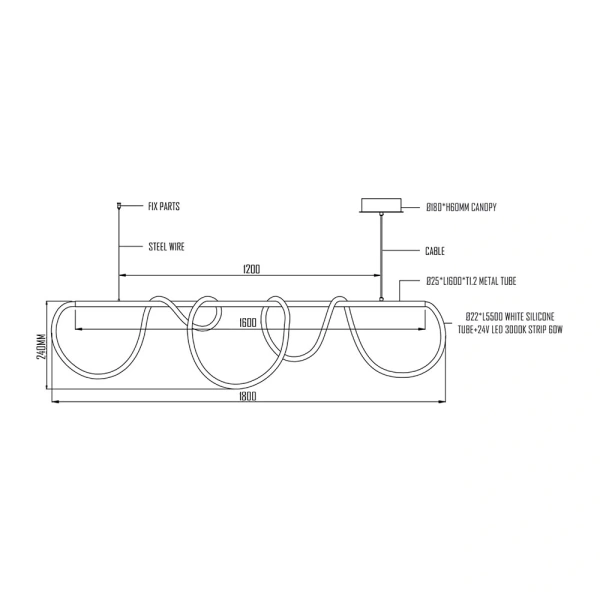 Pendant lamp Squiggle LED 55W 3K BLK Pendant lamp Squiggle LED 55W 3K BLK