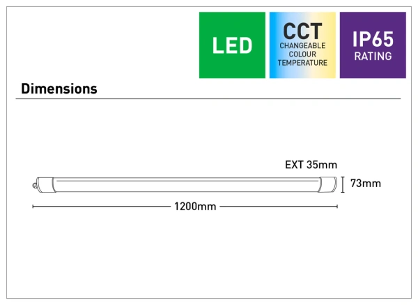 Batten Light Cody Linkable 40W LED 6.5K L120 IP65 WHT Batten Light Cody Linkable 40W LED 6.5K L120 IP65 WHT