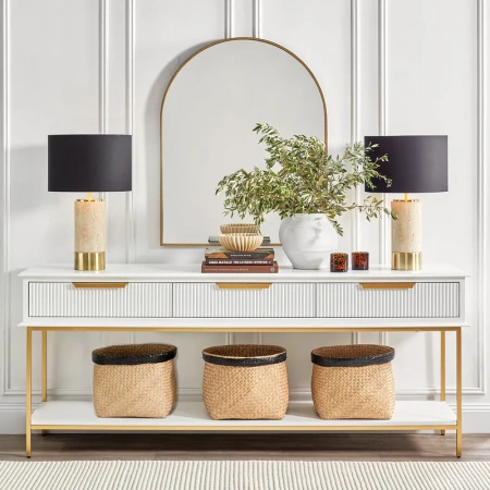 Table Lamp Paola Travertine Black Shade