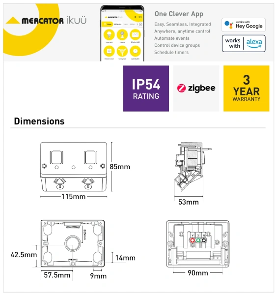 Ikuü Smart WiFi Zigbee IP54 Double Power Point