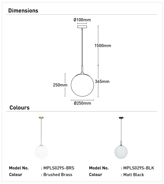Pendant lamp Preston 1Lt Small D25 E27 BL
