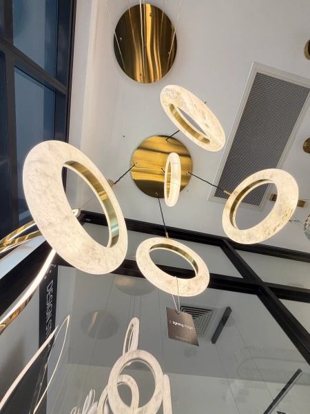 Pendant lamp Carinena P5 Alabaster Spanish Marble LED 40W CCT Dim BRS