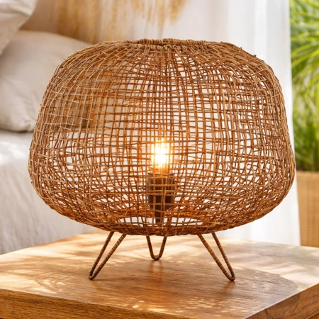 Table lamp Nerina Rattan E27 Brown