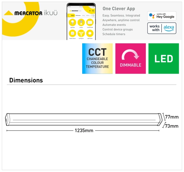 Batten Light Ford Ikuü Smart Wi-Fi LED 40W CCT Dim L123 WHT Batten Light Ford Ikuü Smart Wi-Fi LED 40W CCT Dim L123 WHT
