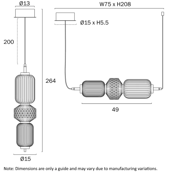 Pendant lamp Torso 3 L49 LED 16W 3K BK