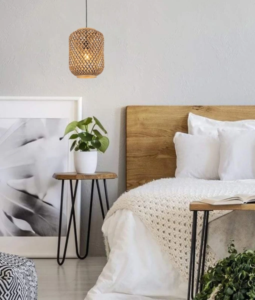 Pendant lamp CESTA Cylinder Brown Natural Bamboo