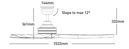 Ceiling fan Lora DC with LED 18W and Remote D60 BL