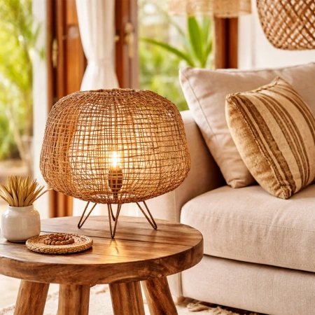 Table lamp Nerina Rattan E27 Brown